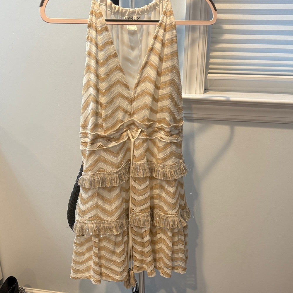 Elegant Cream Chevron Dress
